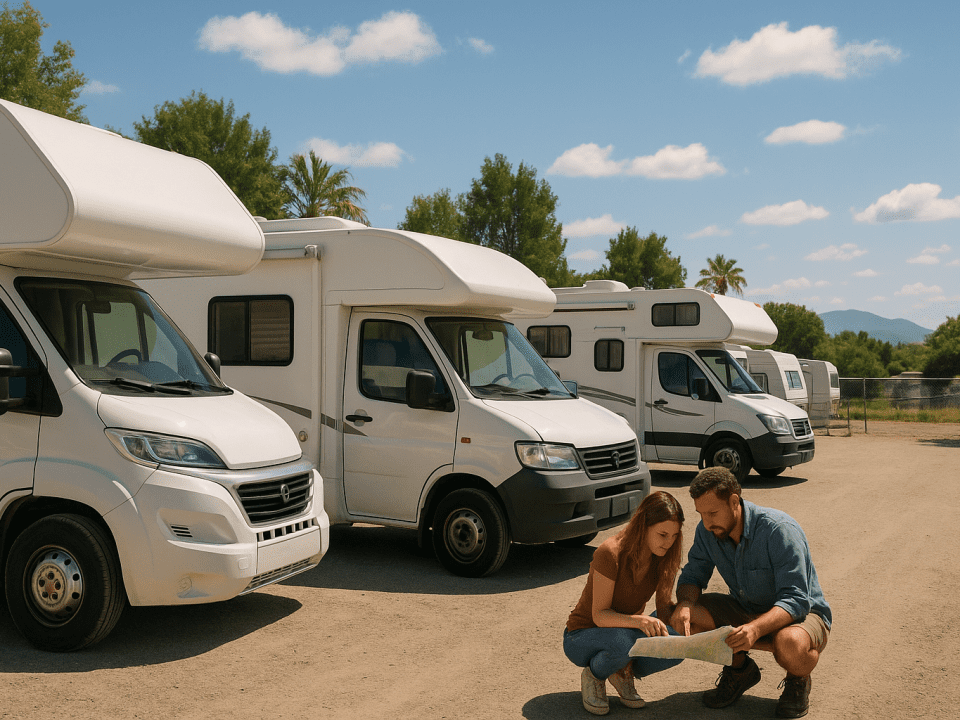 Budget-friendly RVs in sunny lot