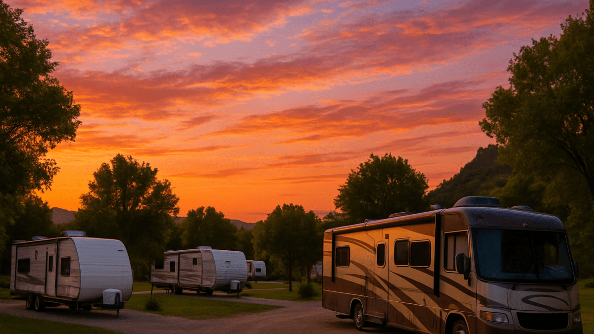 Tranquil RV park at sunset