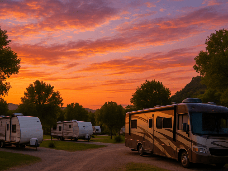 Tranquil RV park at sunset