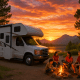 Family RV basking in sunset glow