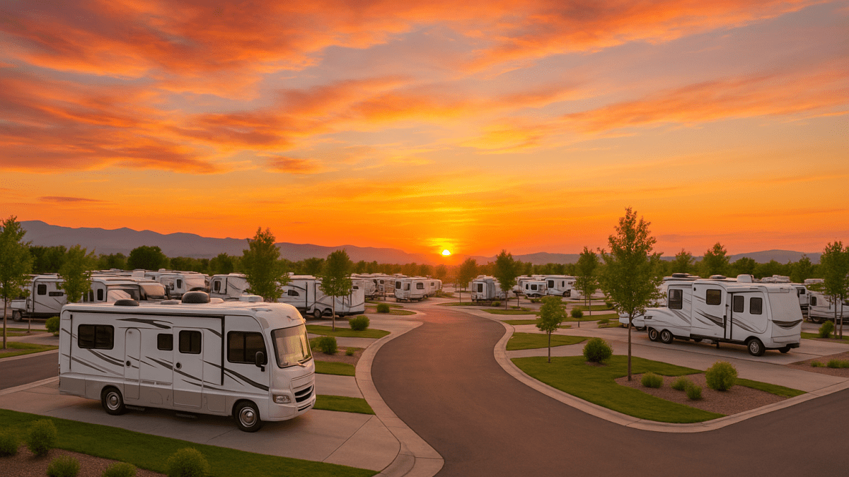 Tranquil sunset over a modern RV park