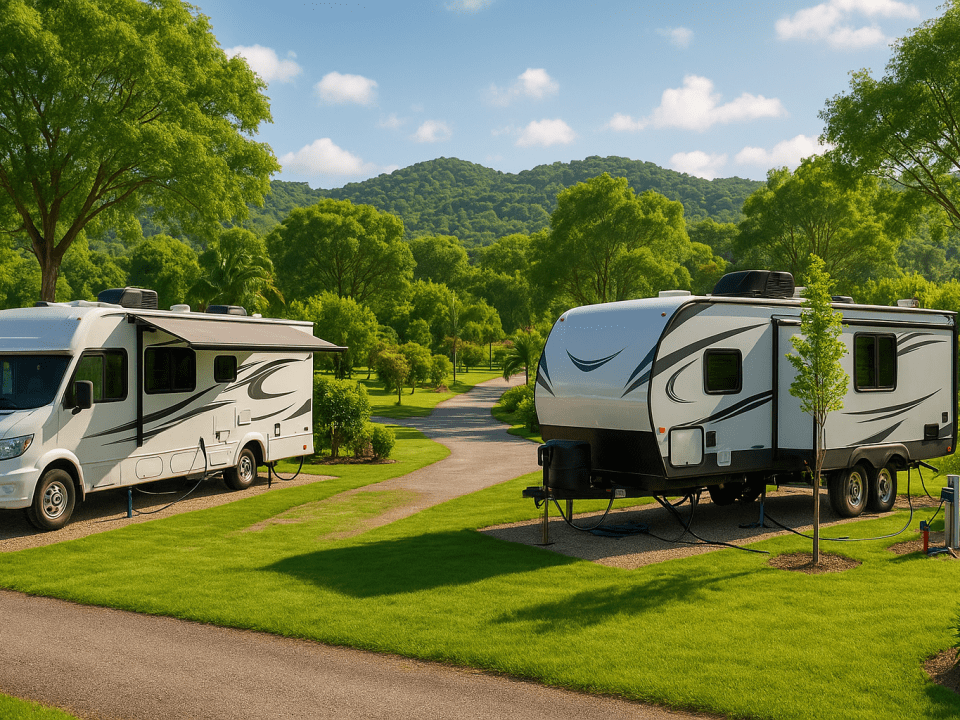 Modern RVs Amidst Lush Landscapes