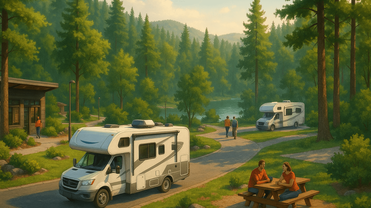 Tranquil RV park in lush forest