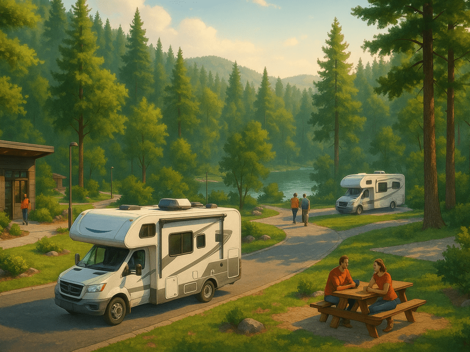 Tranquil RV park in lush forest