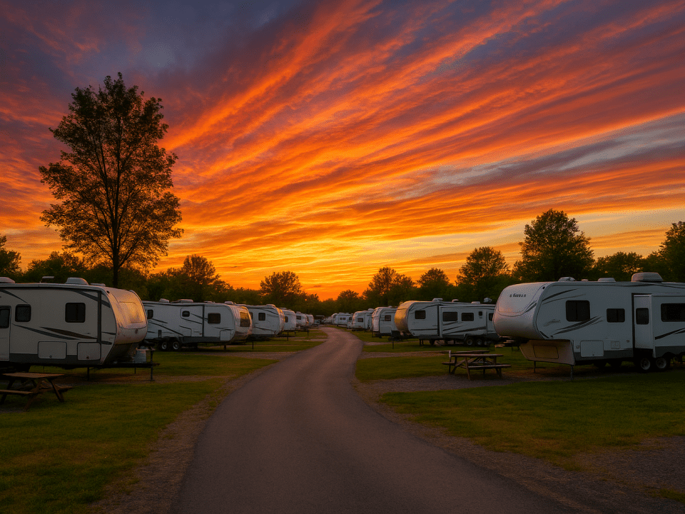 Serene RV park at sunset