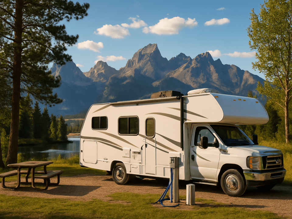 RV nestled in a picturesque campground