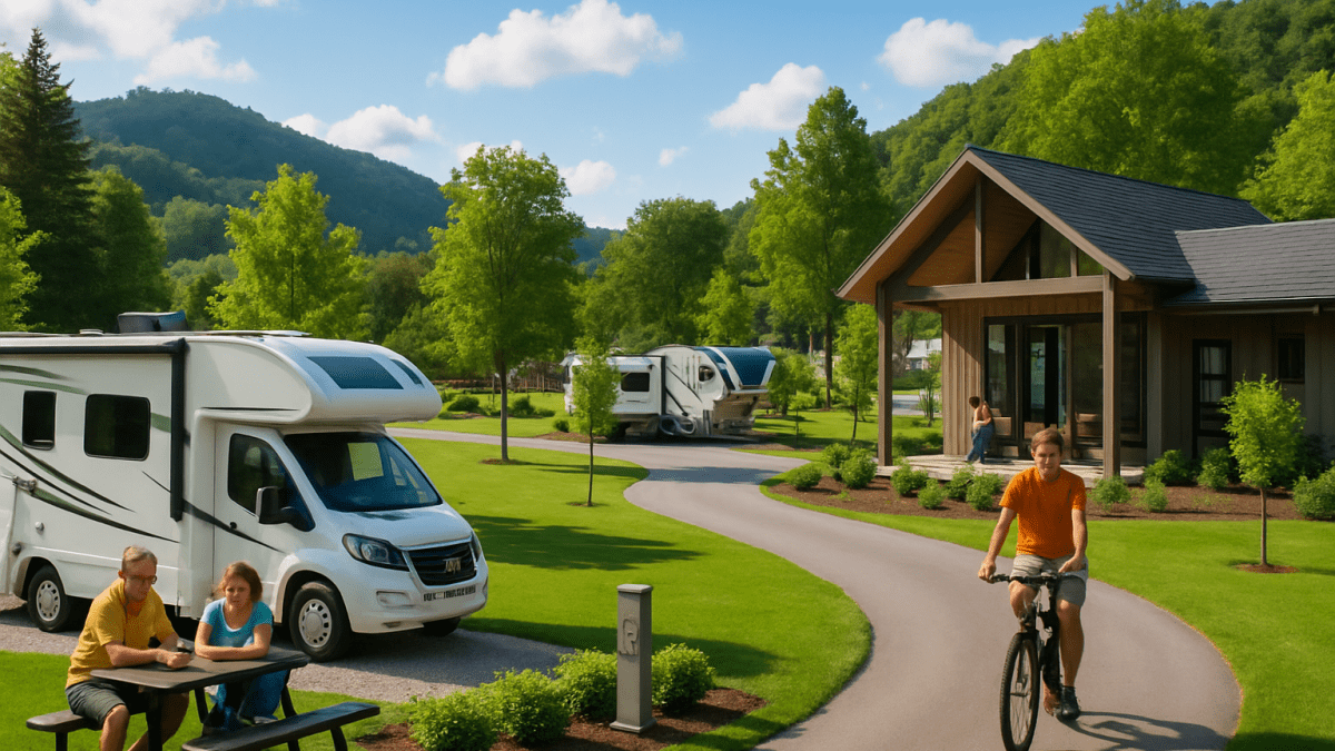 Modern RV park with vibrant scenery