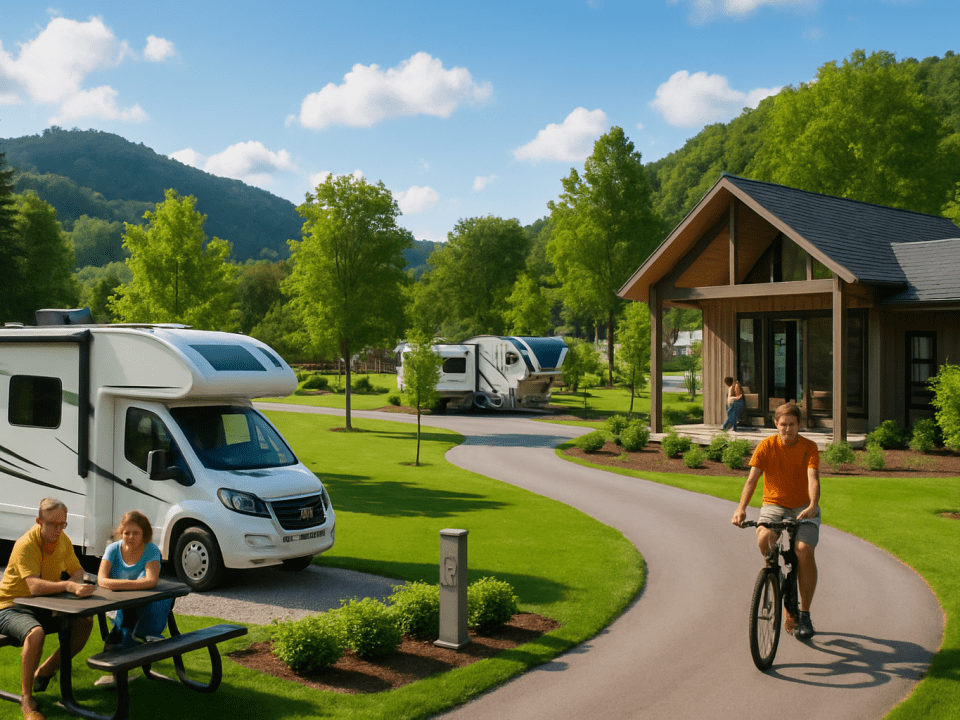 Modern RV park with vibrant scenery